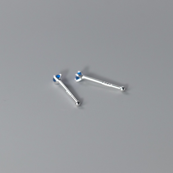 Sterling Silver Blue Earrings Minimal Earrings Rhinestone Classic Stud Earrings - Picture 4 of 5